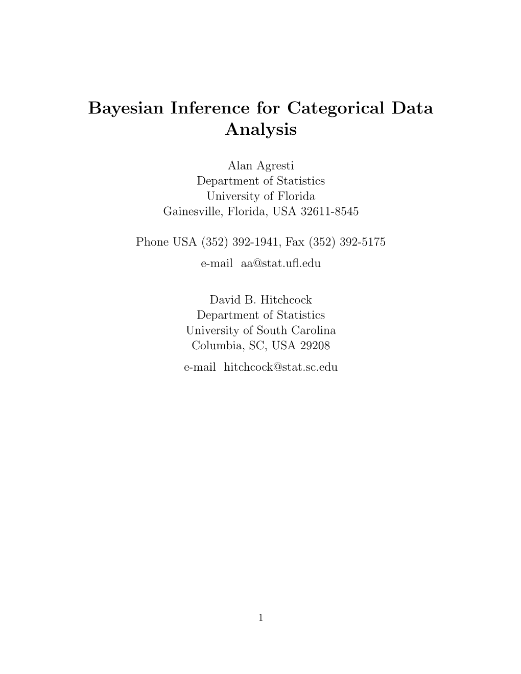 Bayesian Inference for Categorical Data Analysis