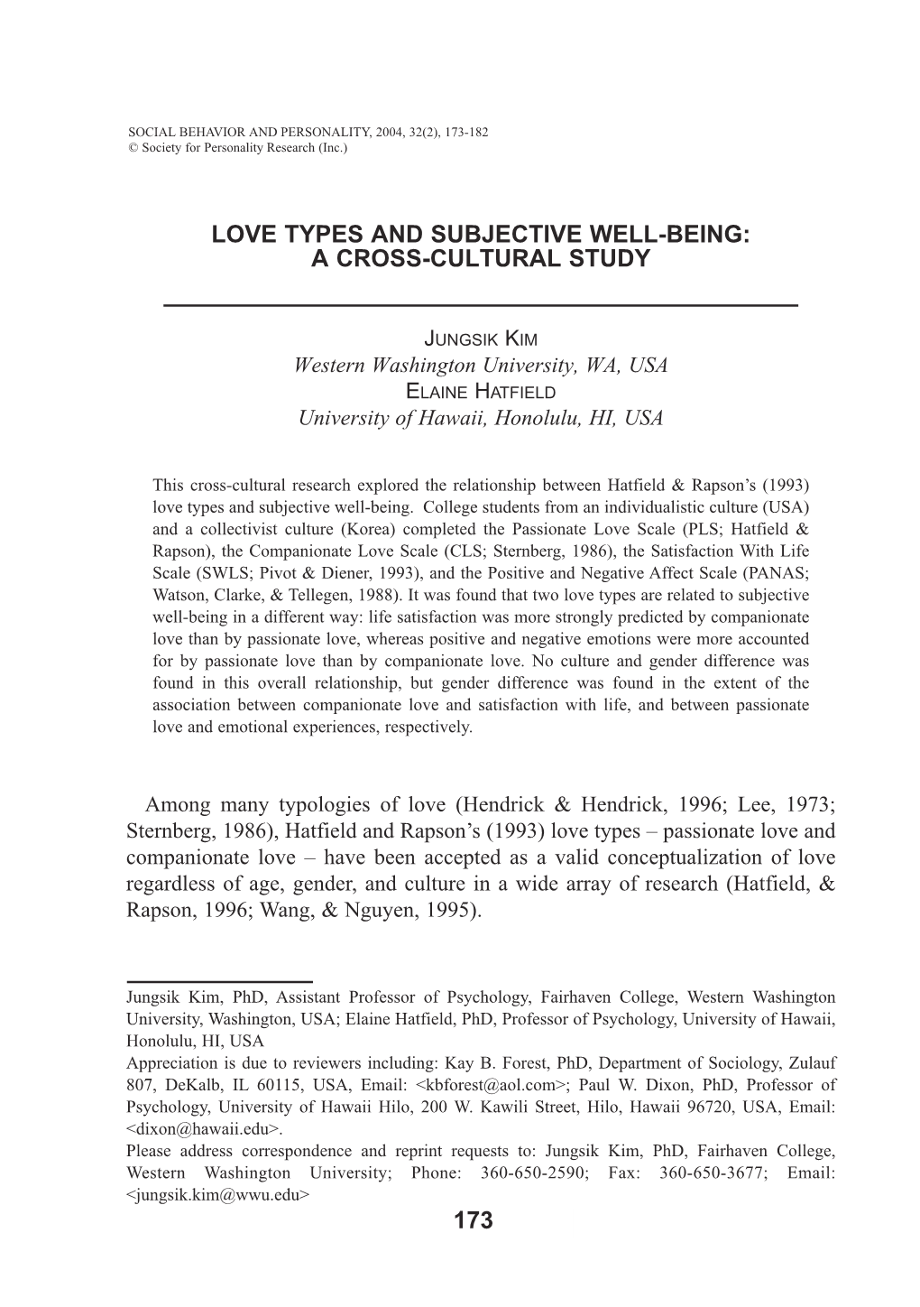 Love Types and Subjective Well-Being: a Cross-Cultural Study