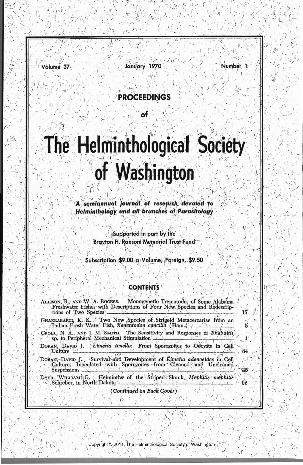 Proceedings of the Helminthological Society of Washington 37(1) 1970