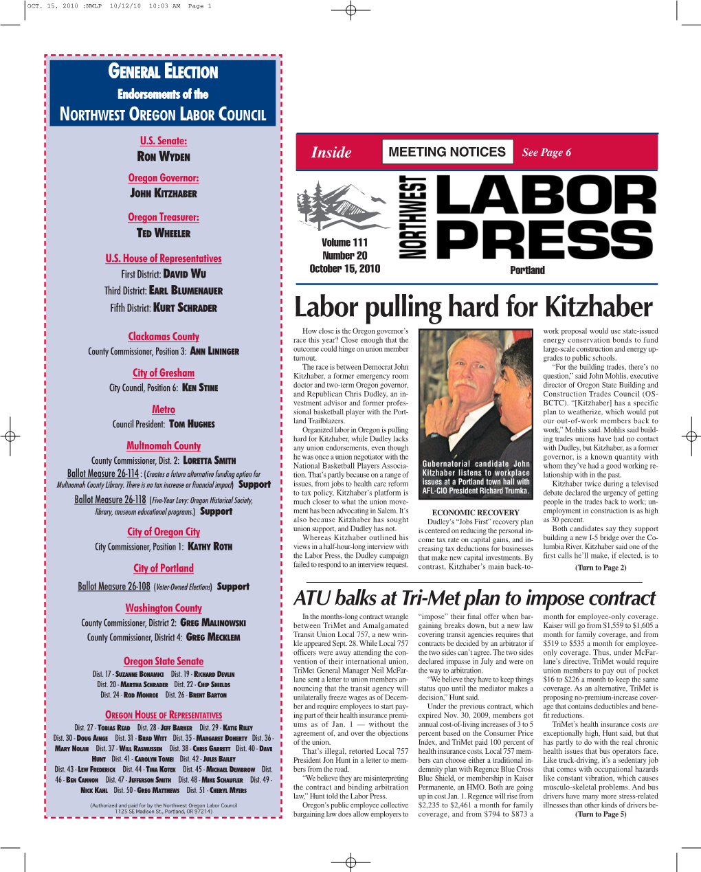 Labor Pulling Hard for Kitzhaber