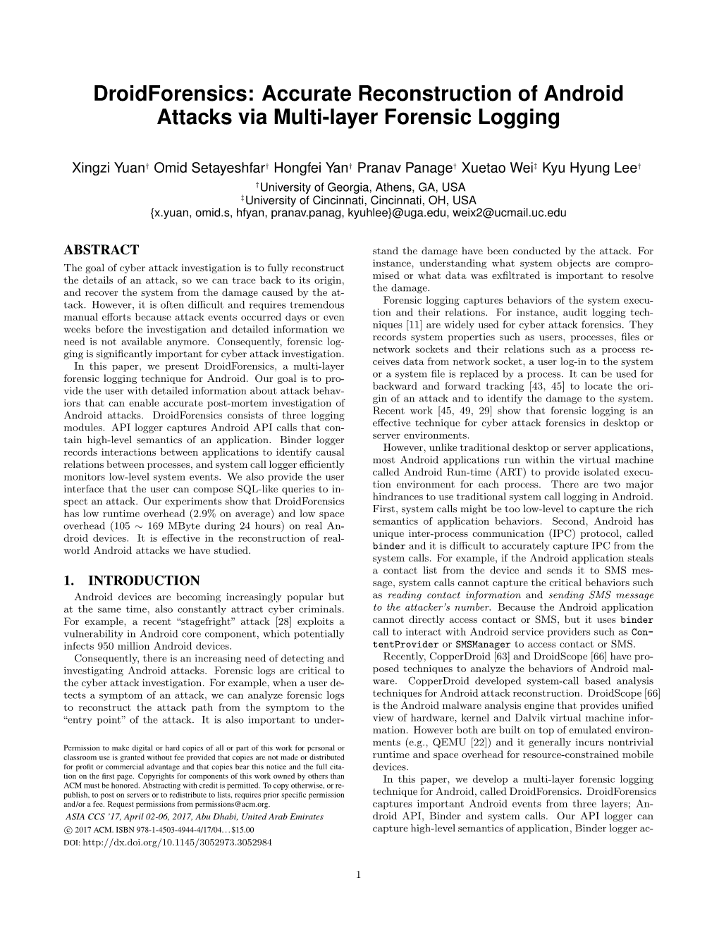 Accurate Reconstruction of Android Attacks Via Multi-Layer Forensic Logging