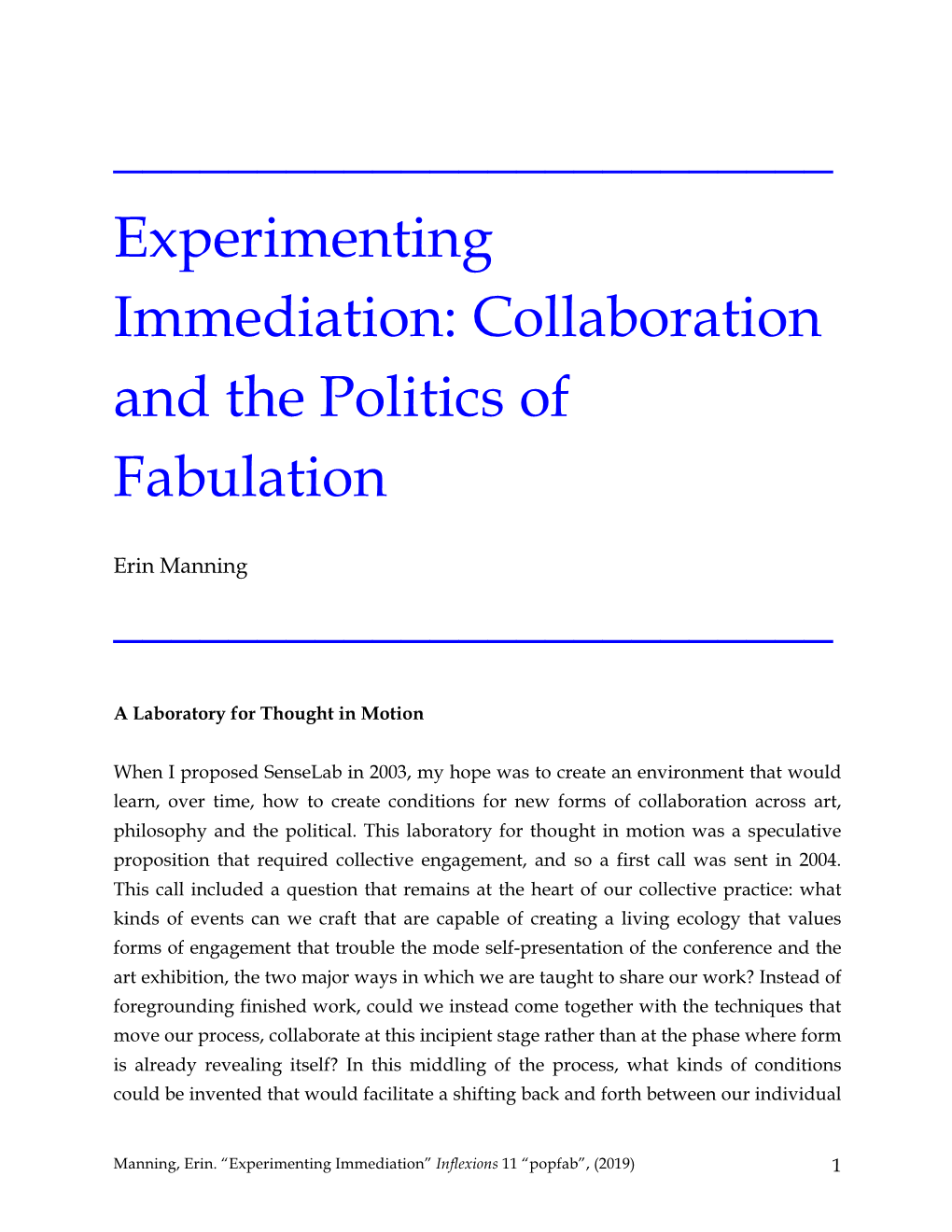 Experimenting Immediation: Collaboration and the Politics of Fabulation