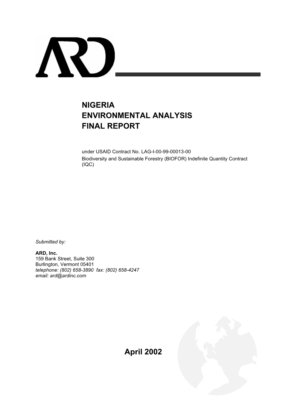 NIGERIA ENVIRONMENTAL ANALYSIS FINAL REPORT April 2002