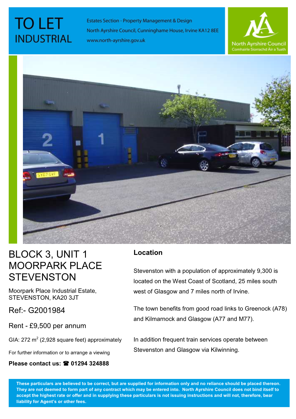 Block 3, Unit 1 Moorpark Place Stevenston