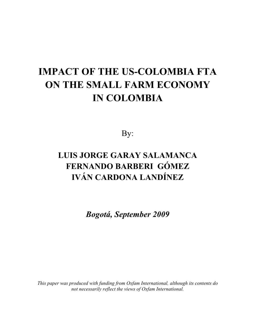 Colombia FTA Impact on Small Farmers