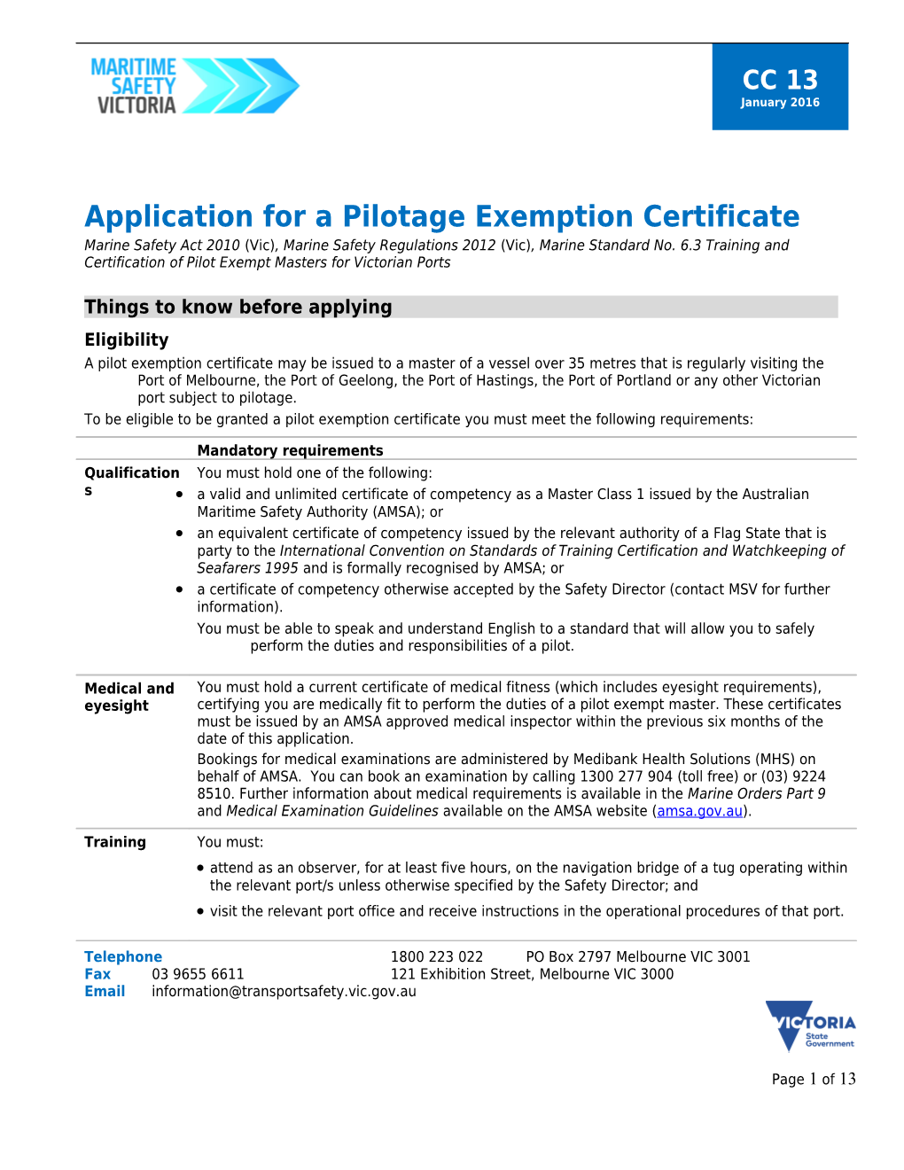 Application for a Pilotage Exemption Certificate