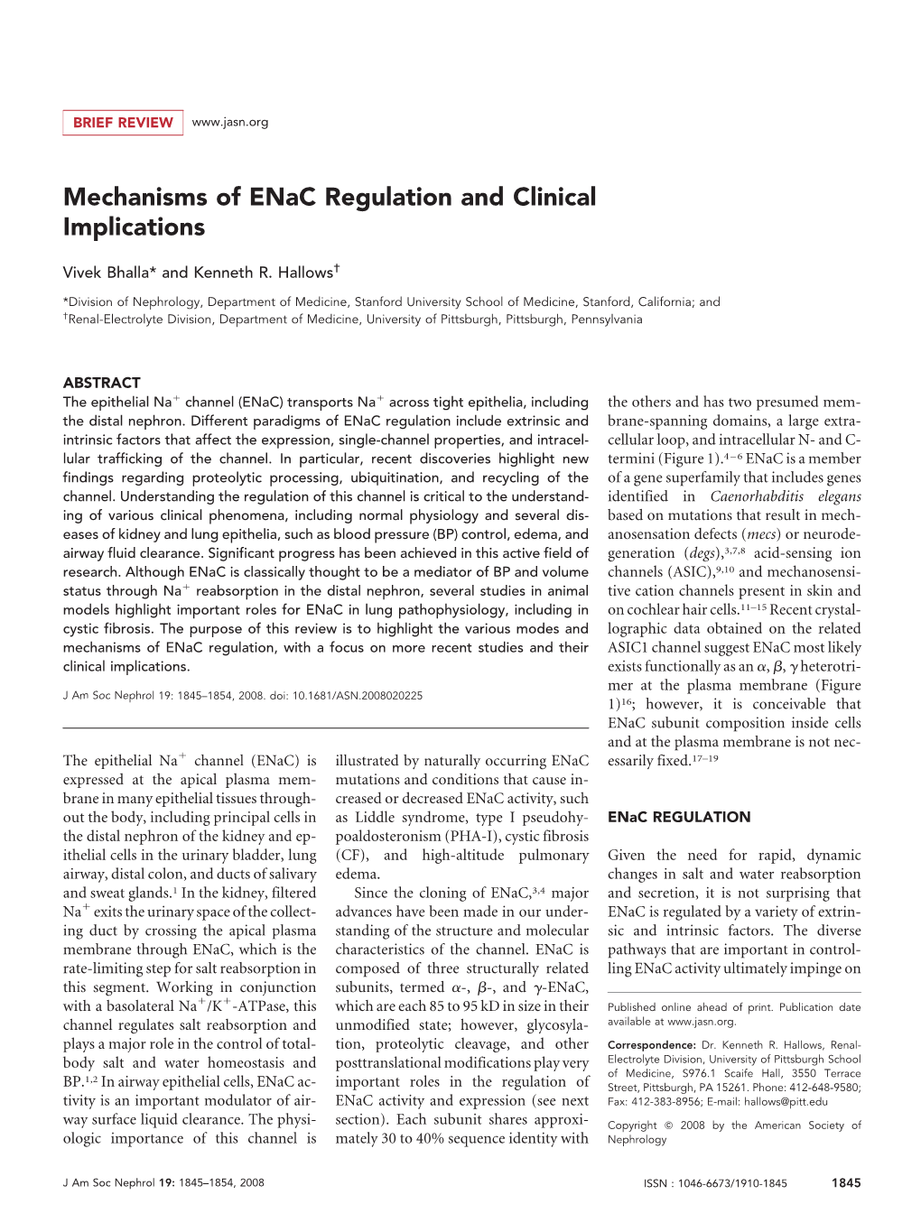 Mechanisms of Enac Regulation and Clinical Implications