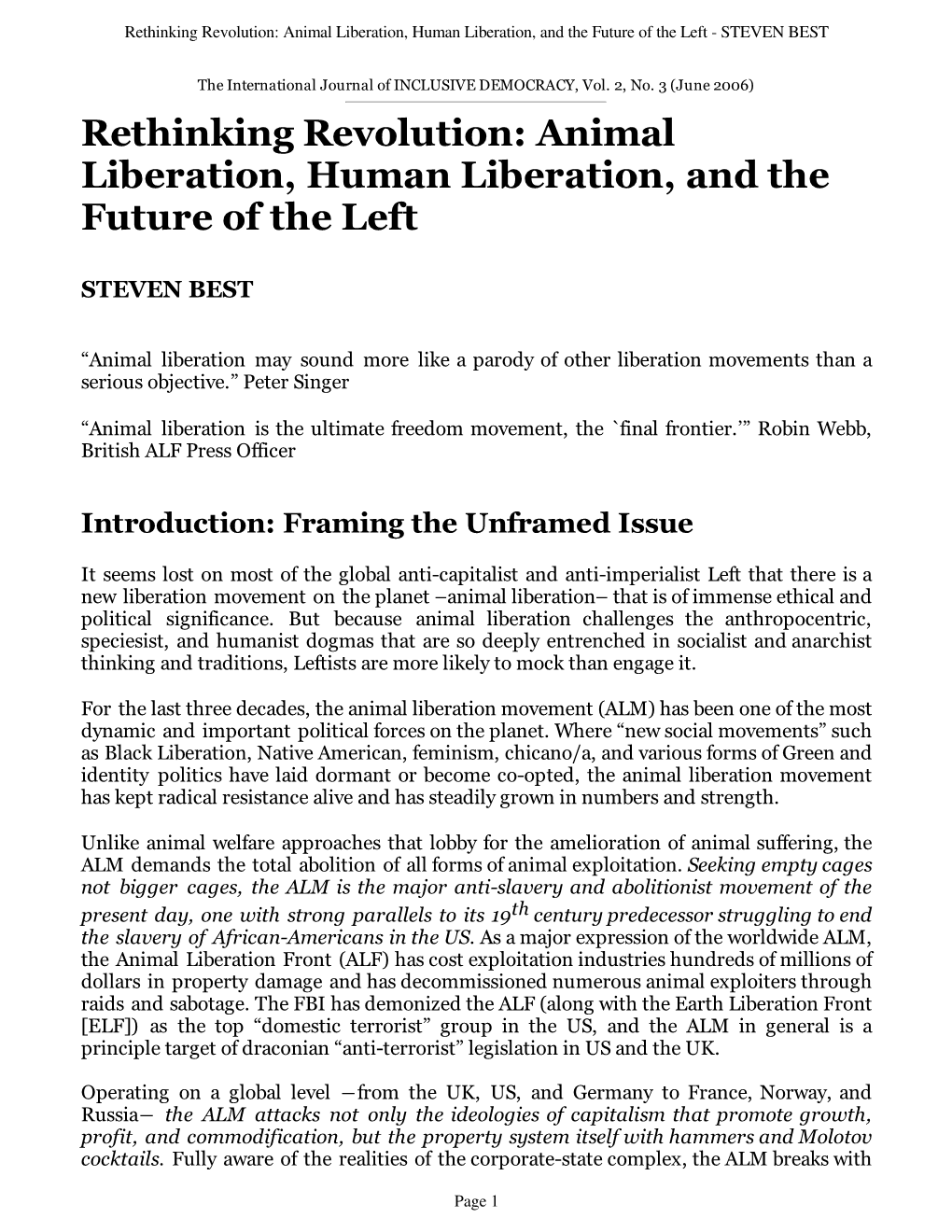 Rethinking Revolution: Animal Liberation, Human Liberation, and the Future of the Left - STEVEN BEST