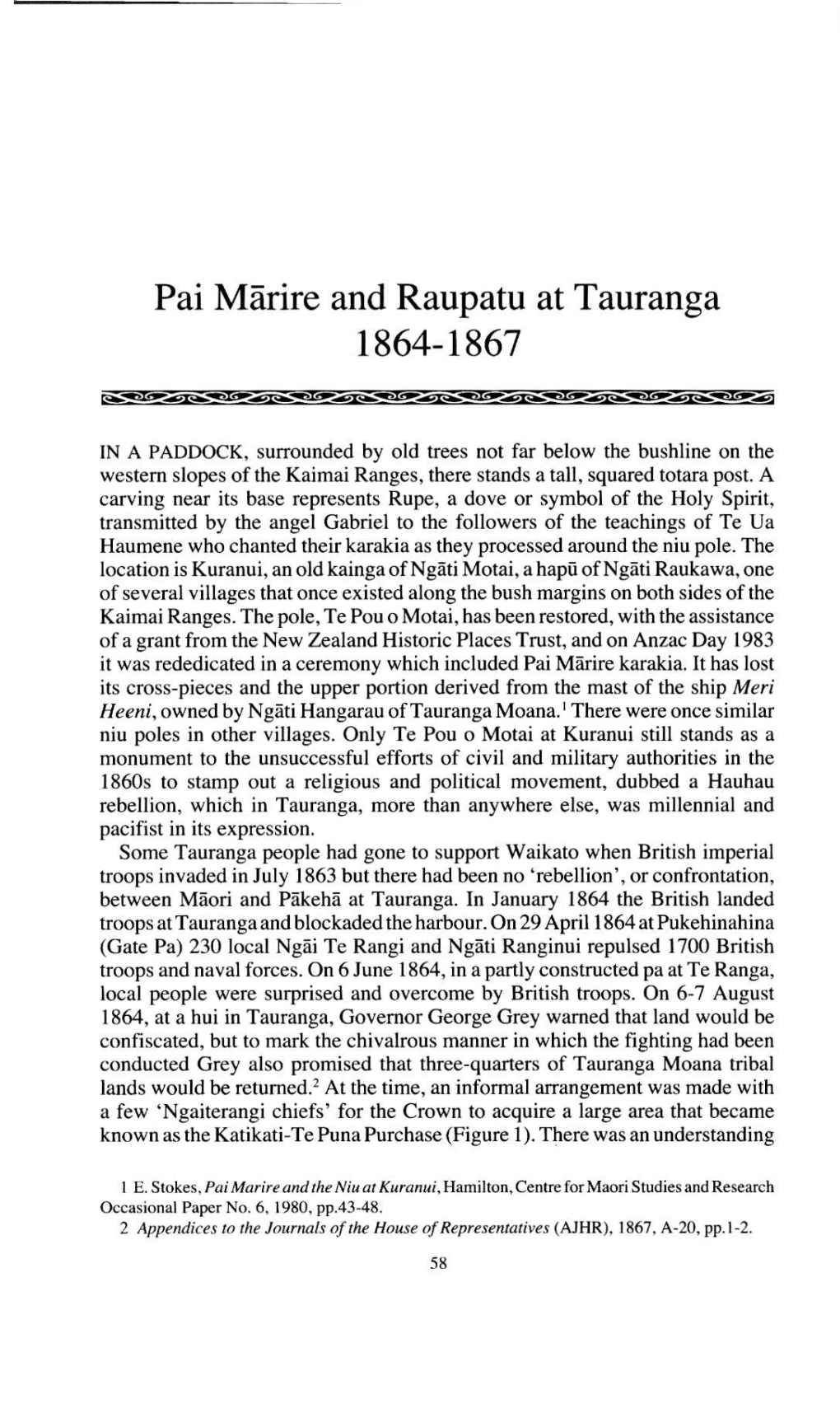 Pai Marire and Raupatu at Tauranga 1864-1867