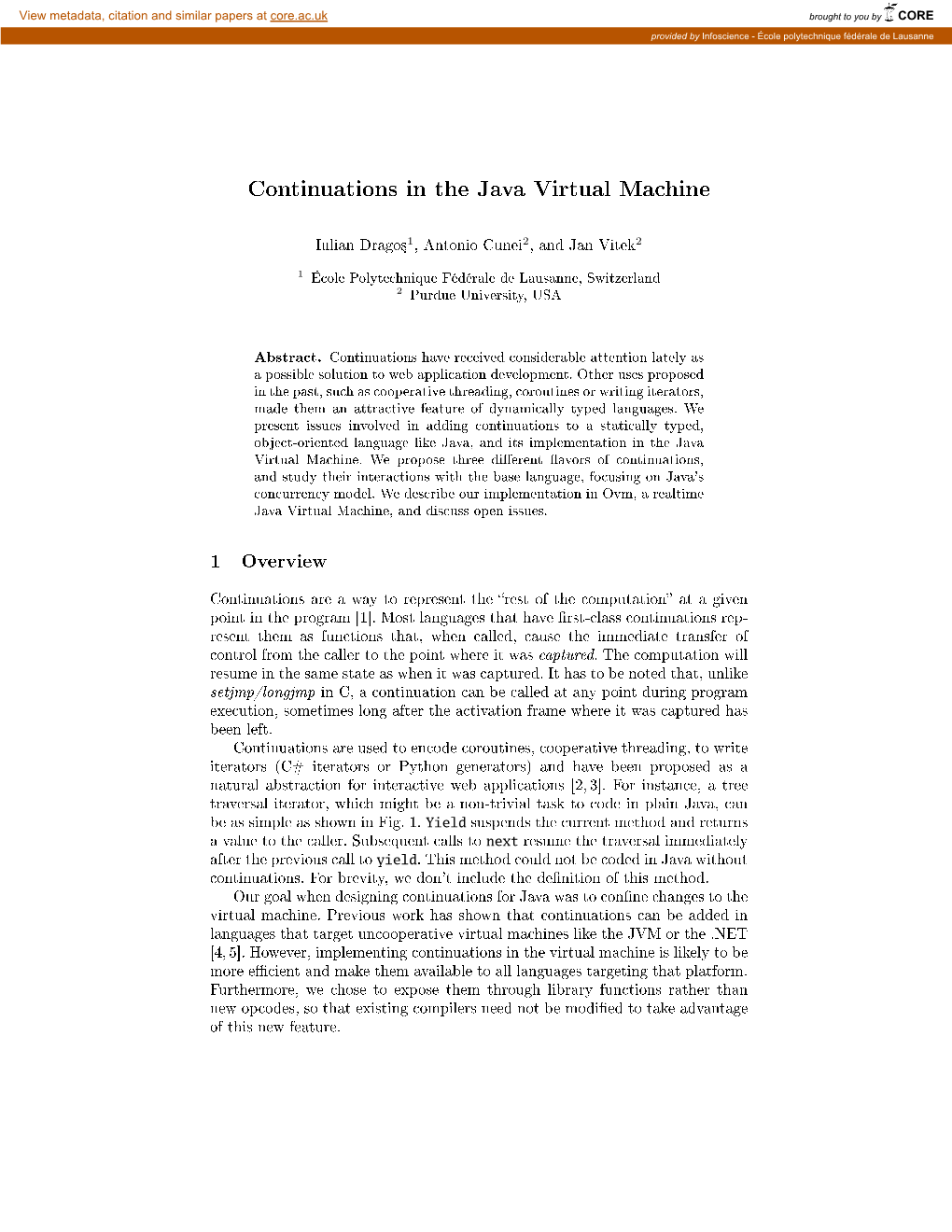 Continuations in the Java Virtual Machine