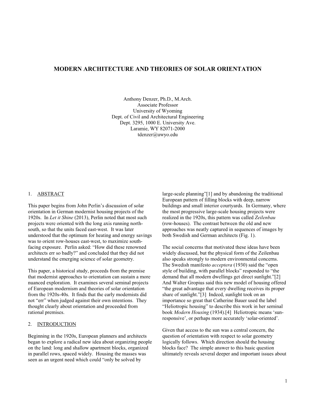 Modern Architecture and Theories of Solar Orientation