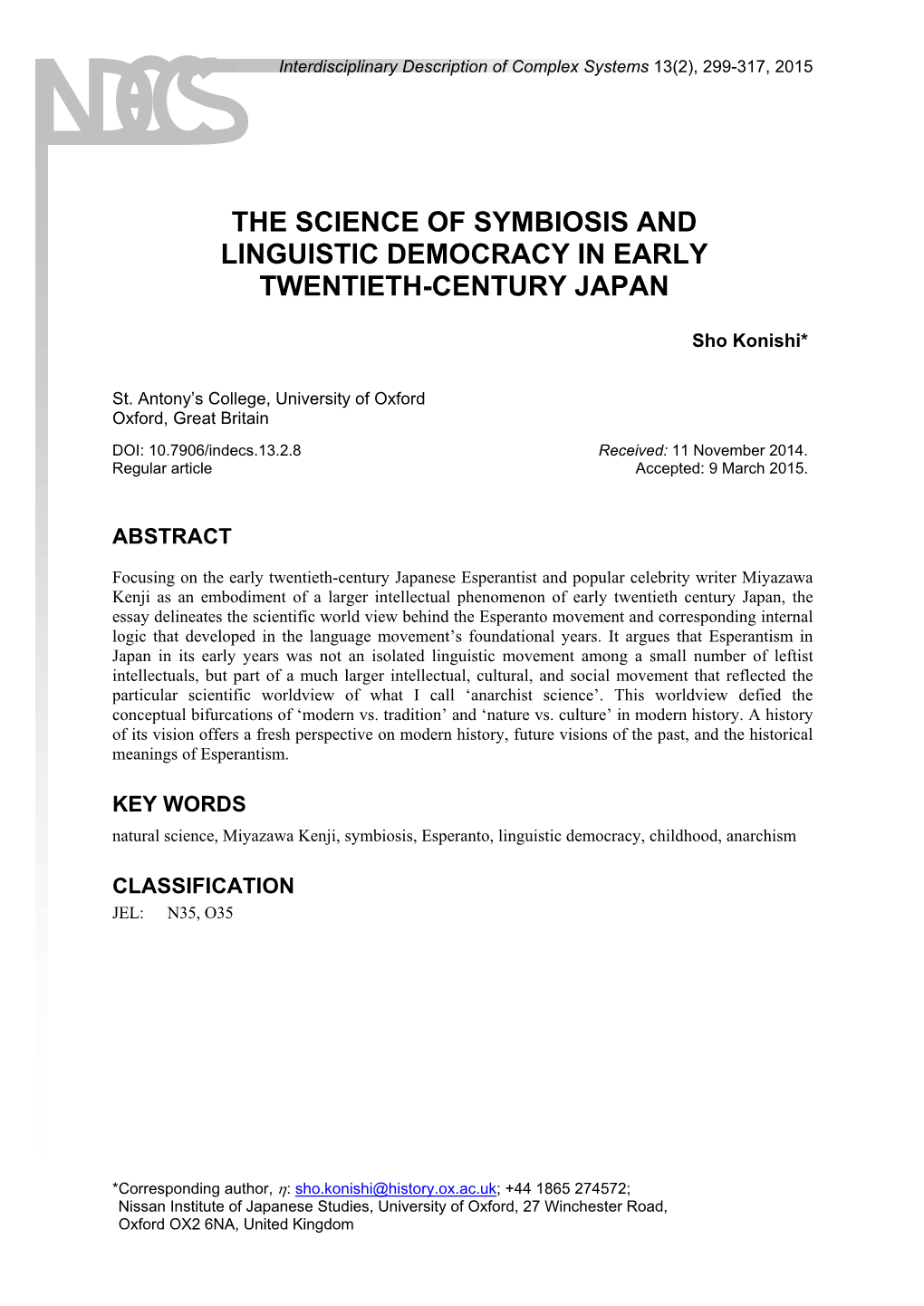 The Science of Symbiosis and Linguistic Democracy in Early Twentieth-Century Japan