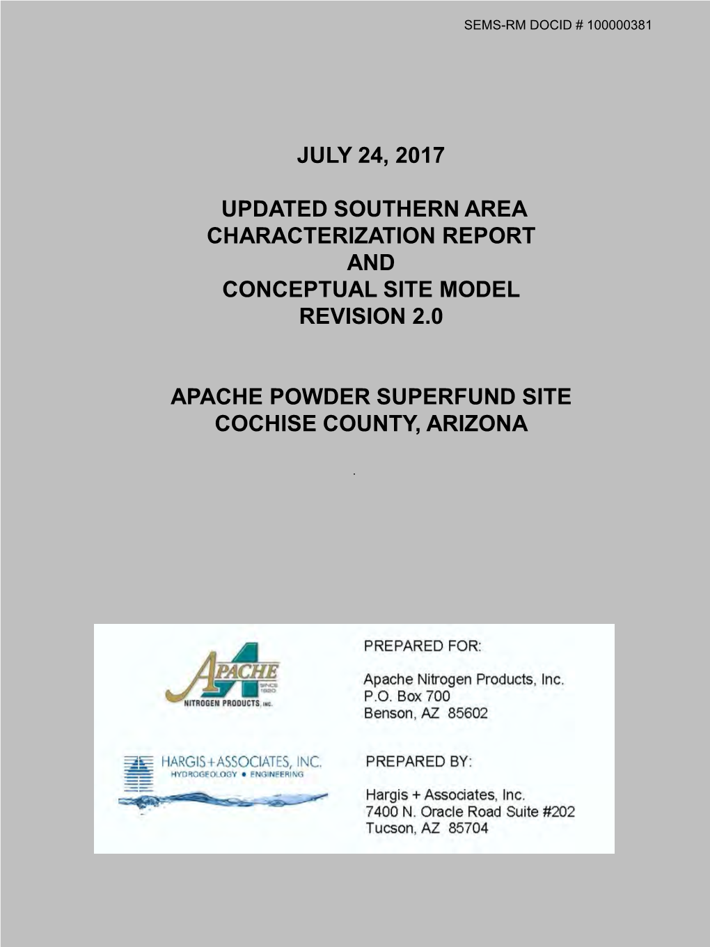 Updated Southern Area Characterization Rpt & Conceptual