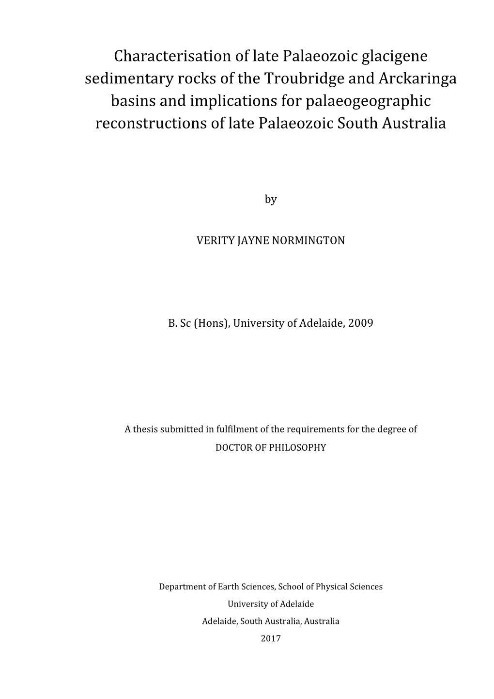 Characterisation of Late Palaeozoic Glacigene Sedimentary Rocks of The