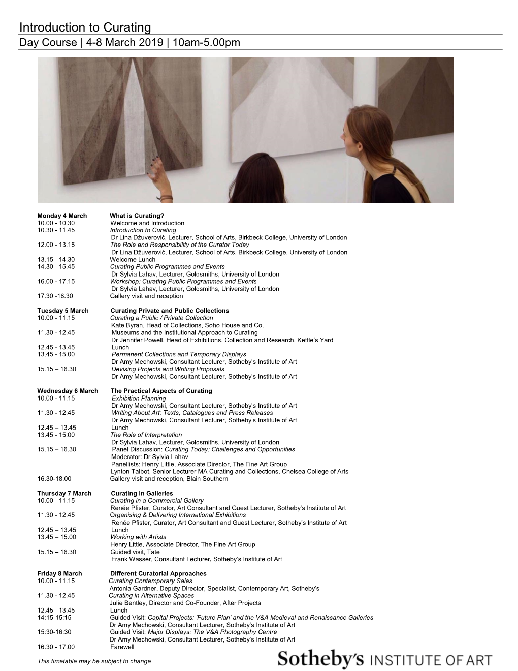 Introduction to Curating Day Course | 4-8 March 2019 | 10Am-5.00Pm