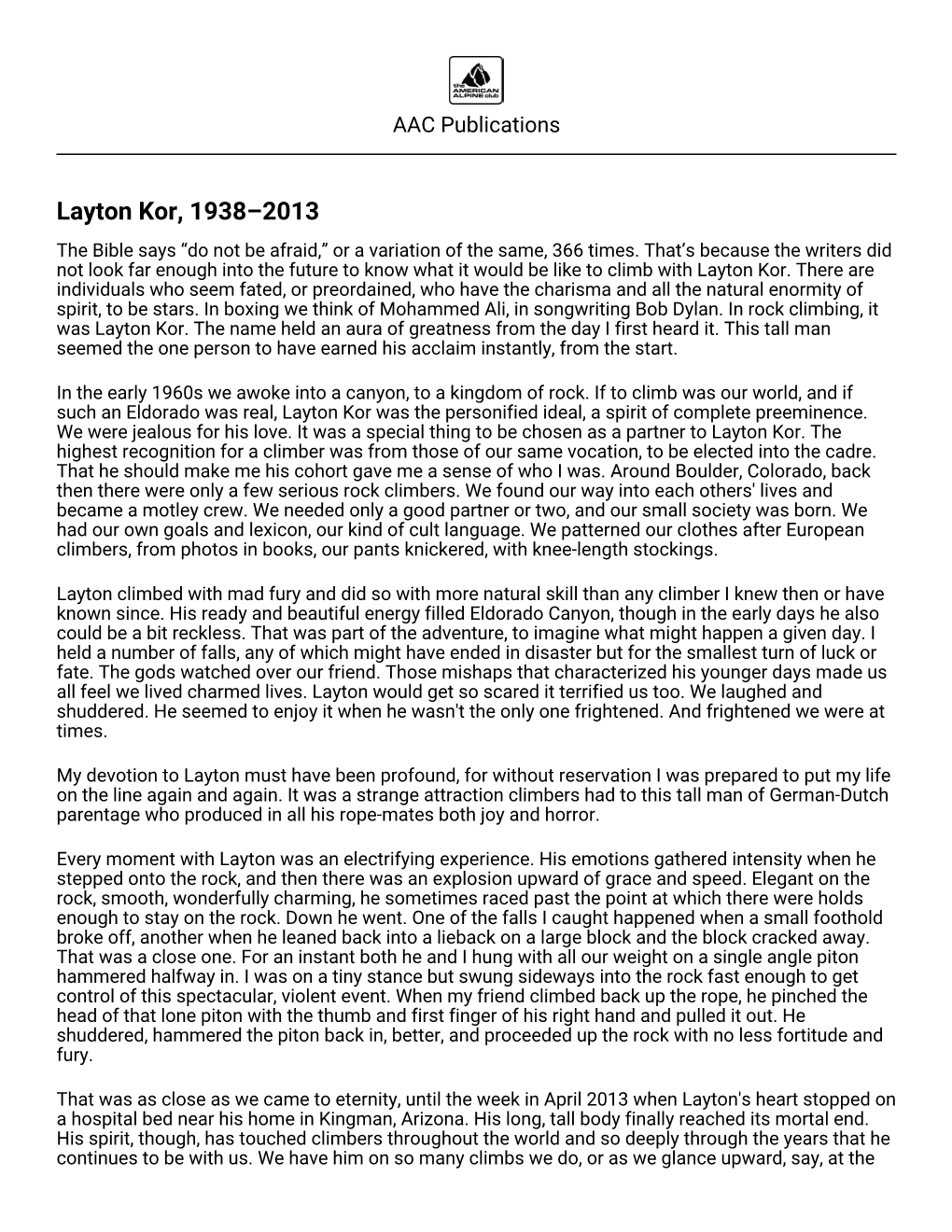 Layton Kor, 1938–2013 the Bible Says “Do Not Be Afraid,” Or a Variation of the Same, 366 Times