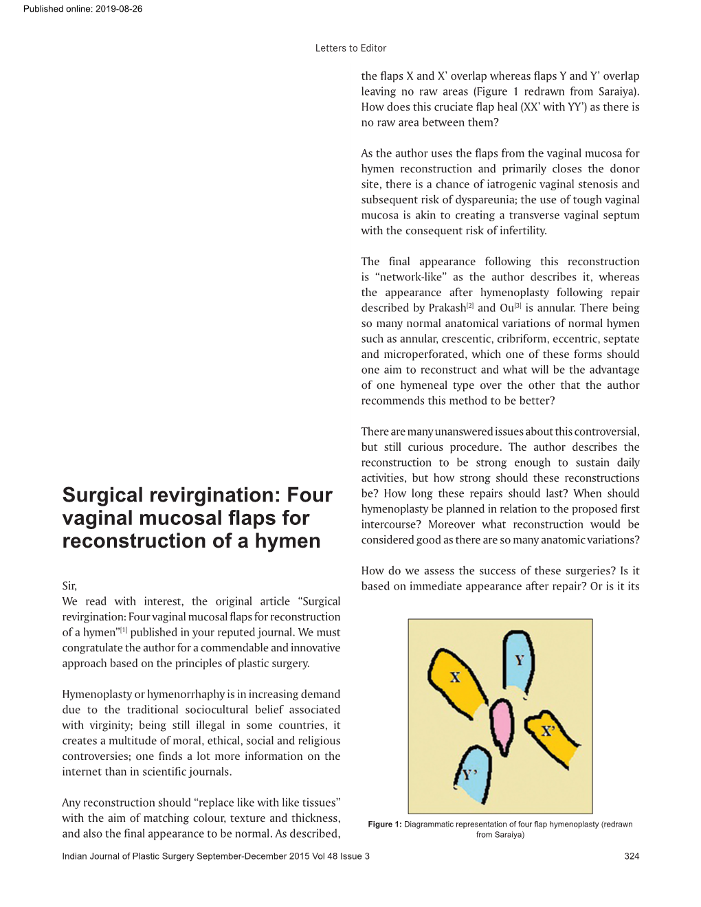 Four Vaginal Mucosal Flaps for Reconstruction of a Hymen”[1] Published in Your Reputed Journal