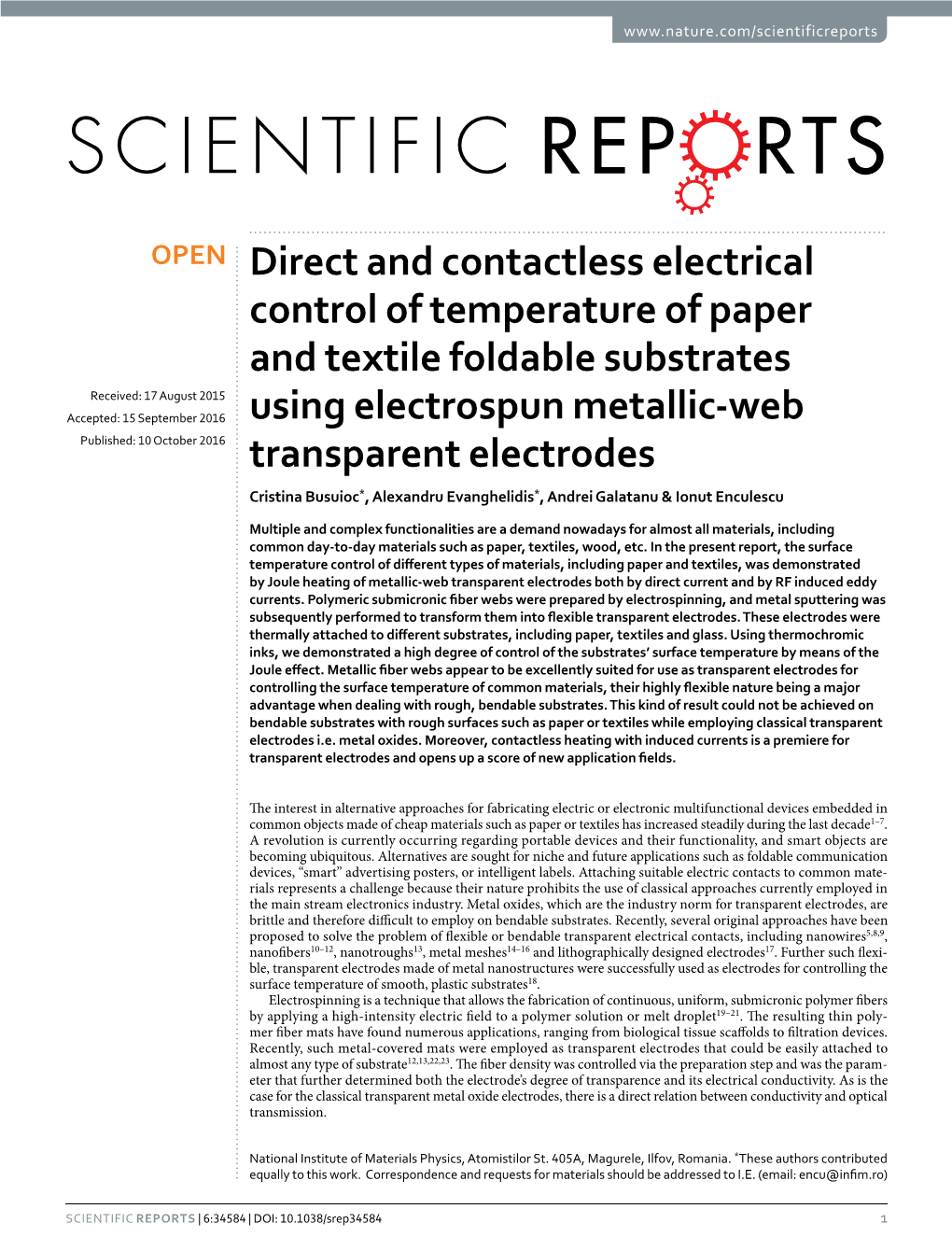 Direct and Contactless Electrical Control of Temperature of Paper And