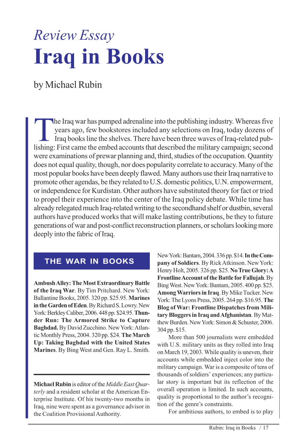 Iraq in Books by Michael Rubin
