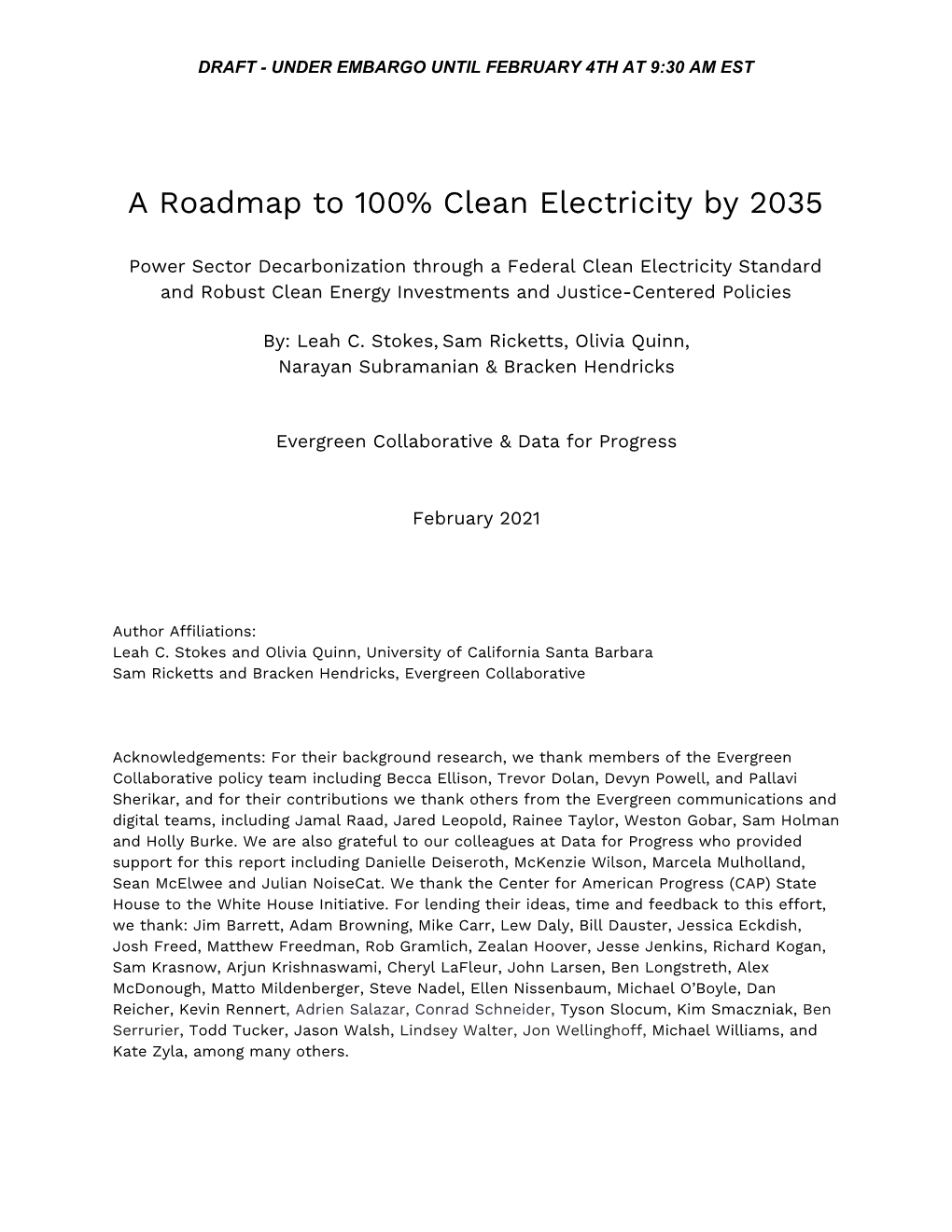 A Roadmap to 100% Clean Electricity by 2035