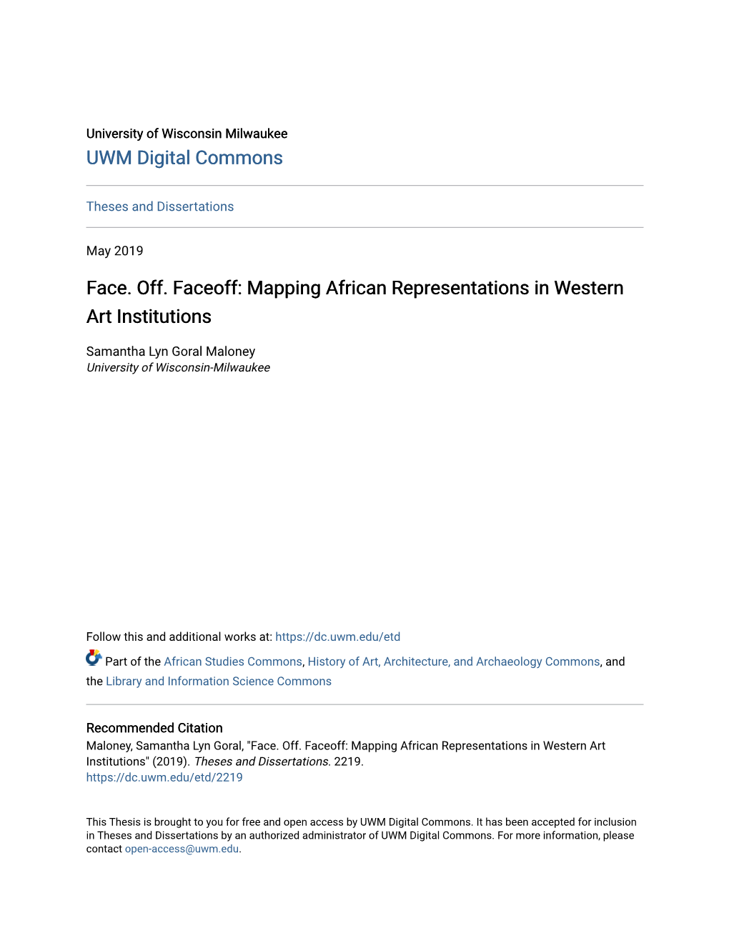 Face. Off. Faceoff: Mapping African Representations in Western Art Institutions