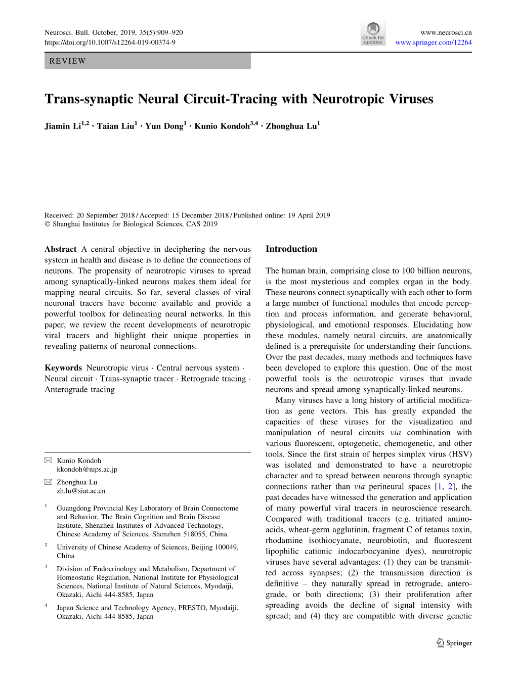 Trans-Synaptic Neural Circuit-Tracing with Neurotropic Viruses