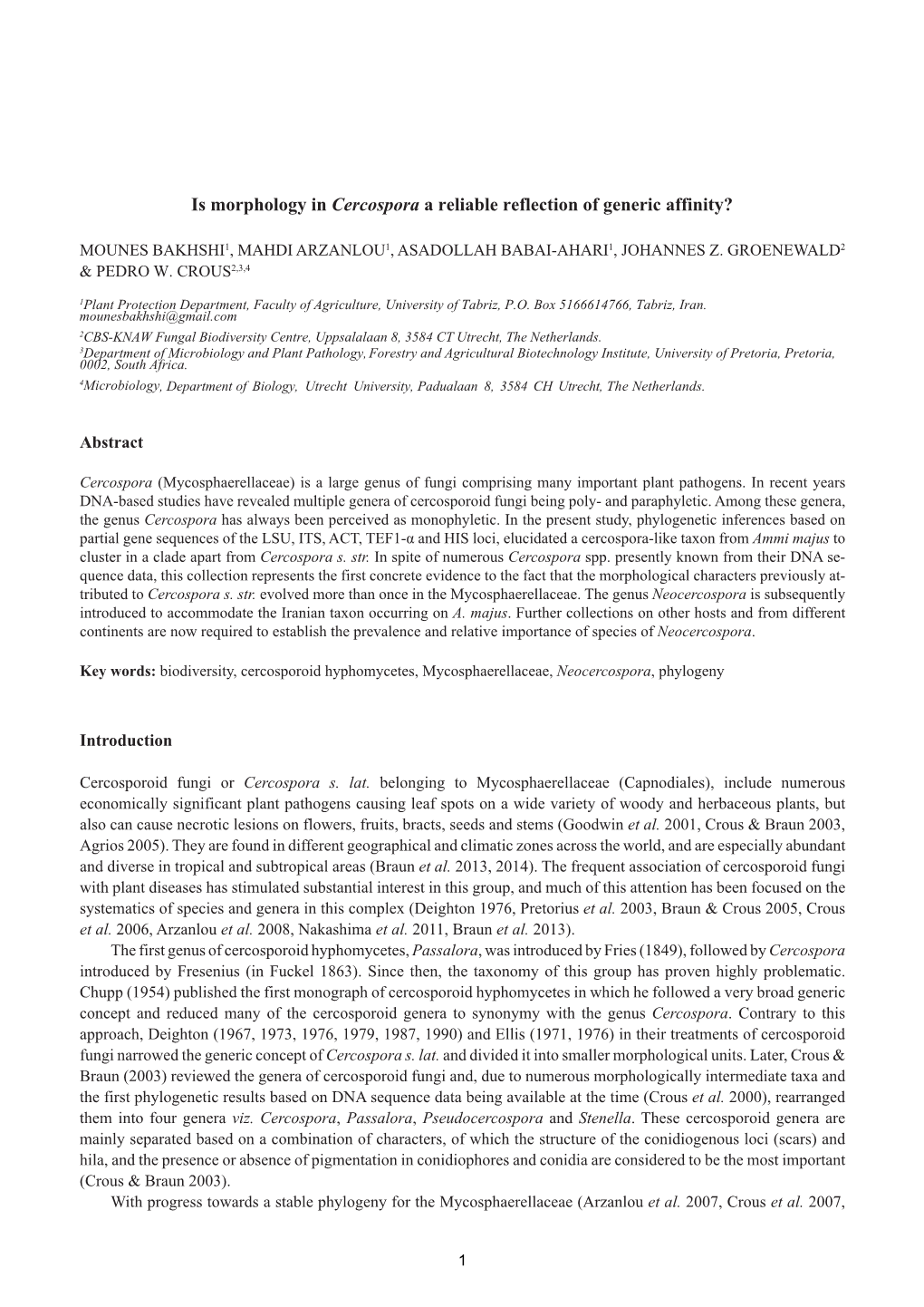 Is Morphology in Cercospora a Reliable Reflection of Generic Affinity?