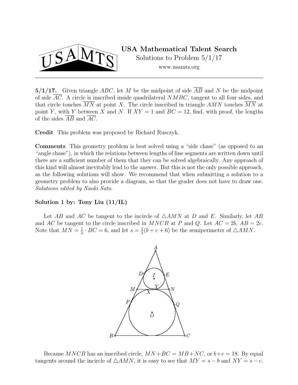 USA Mathematical Talent Search Solutions to Problem 5/1/17