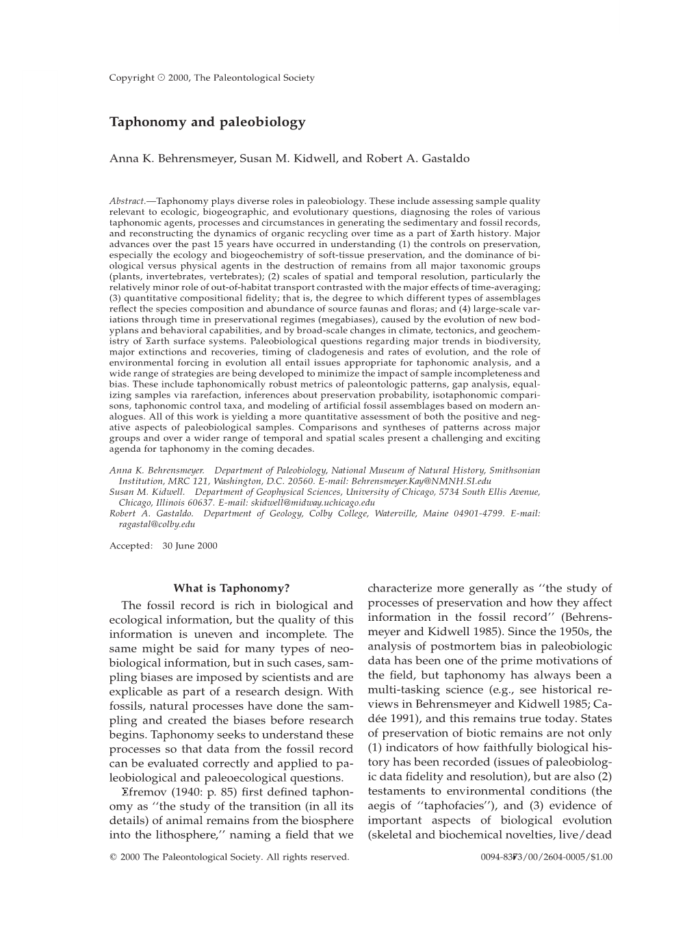 Taphonomy and Paleobiology