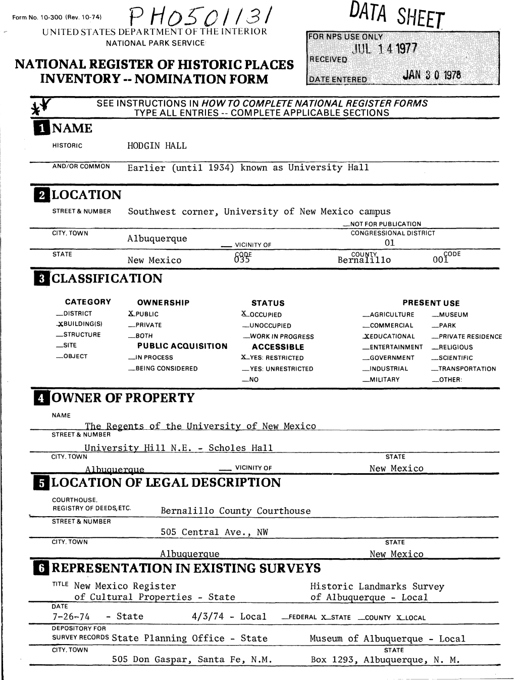 National Register of Historic Places Inventory -- Nomination Form