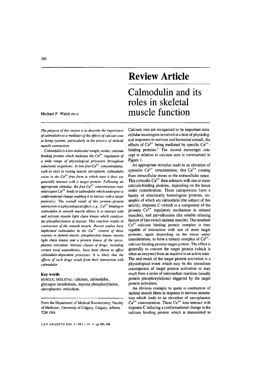 Review Article Calmodulin and Its Roles in Skeletal Muscle Function