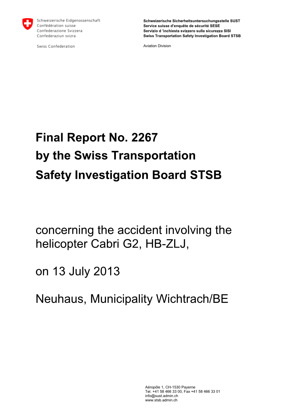 Final Report No. 2267 by the Swiss Transportation Safety Investigation Board STSB