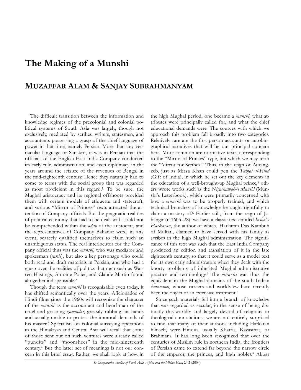 The Making of a Munshi MUZAFFAR ALAM