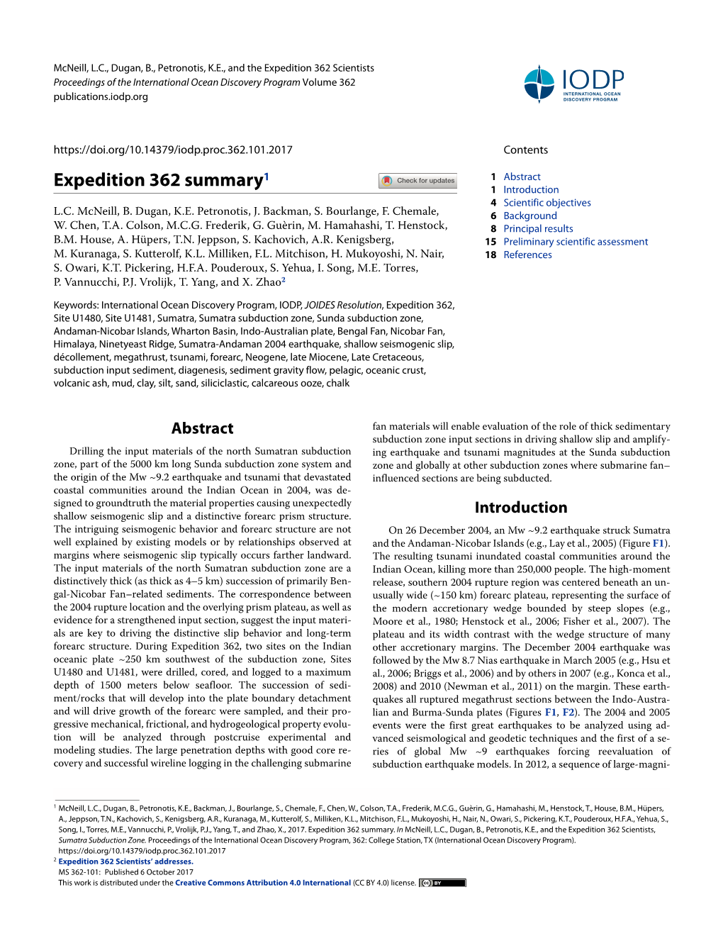 Expedition 362 Summary1 1 Abstract 1 Introduction 4 Scientific Objectives L.C