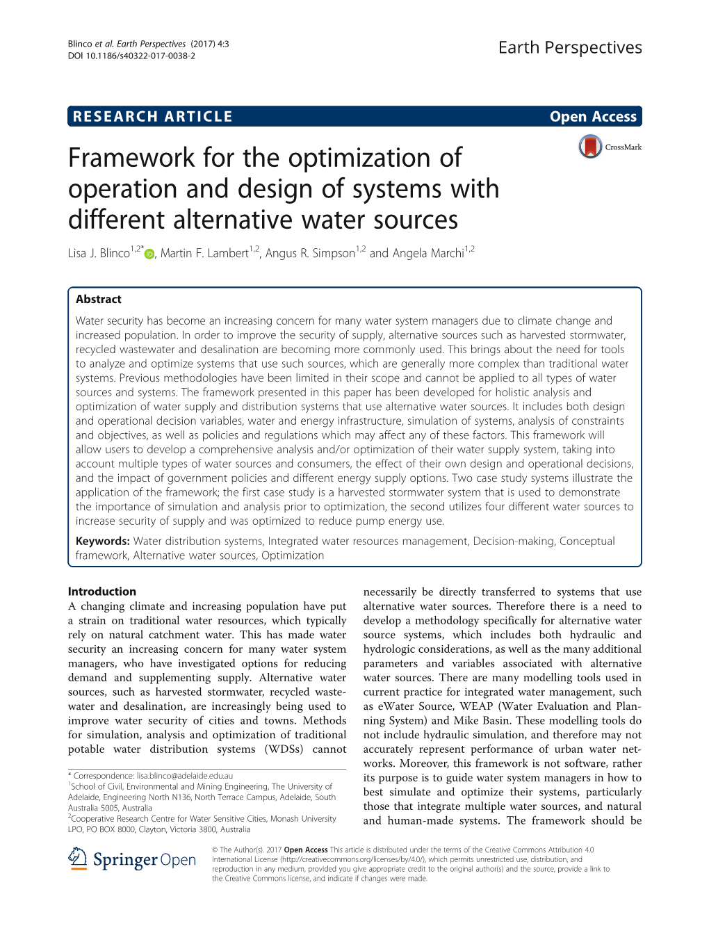 Framework for the Optimization of Operation and Design of Systems with Different Alternative Water Sources Lisa J