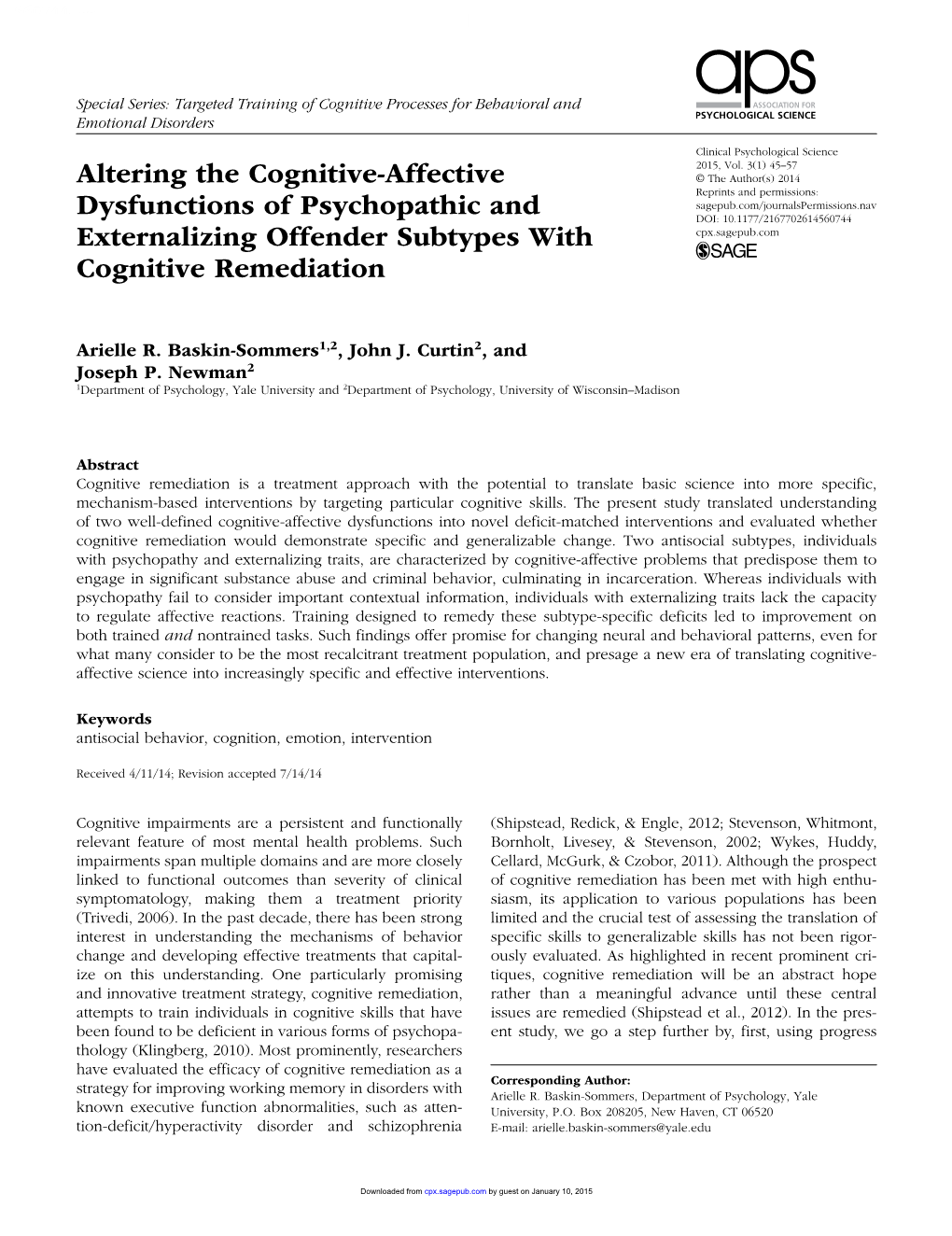 Altering the Cognitive-Affective Dysfunctions of Psychopathic And