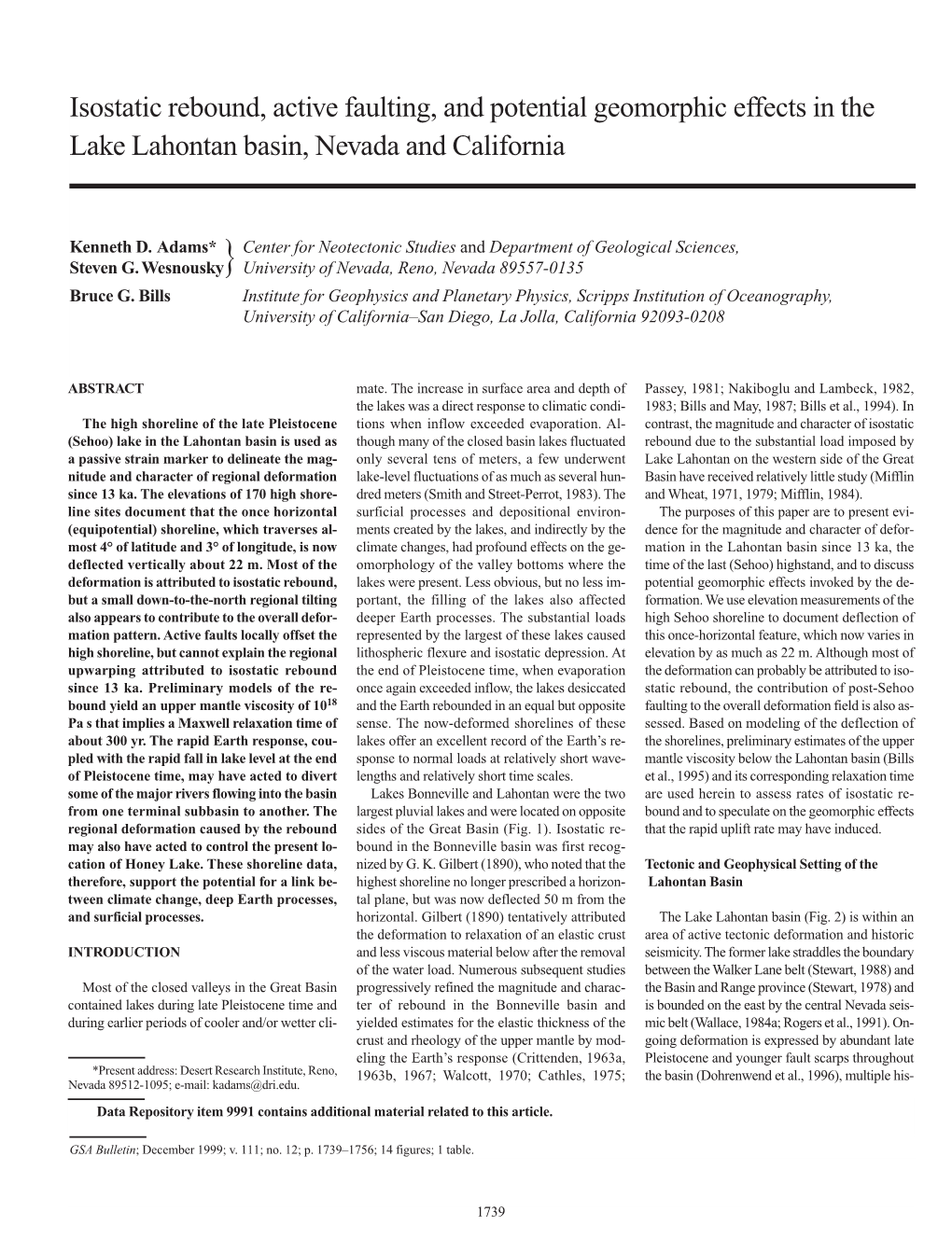 GSA Bulletin: Isostatic Rebound, Active Faulting, and Potential Geomorphic