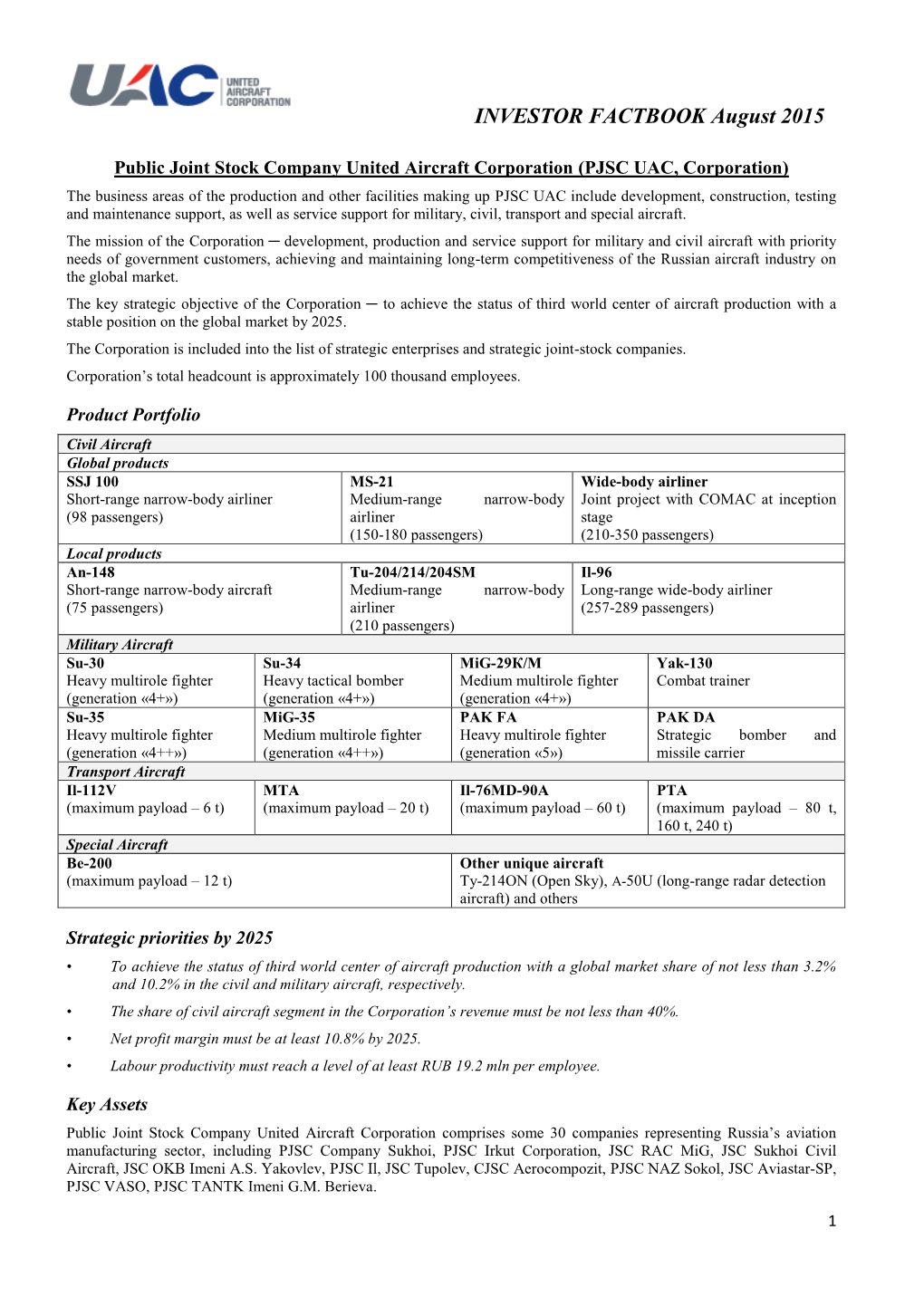 INVESTOR FACTBOOK August 2015