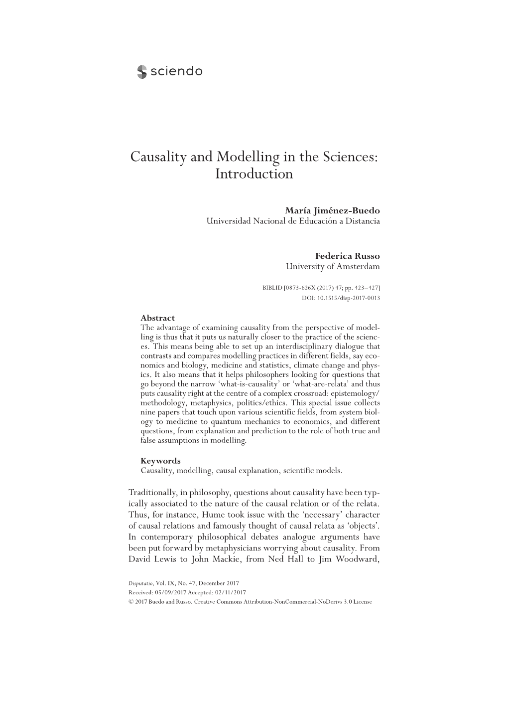 Causality and Modelling in the Sciences: Introduction