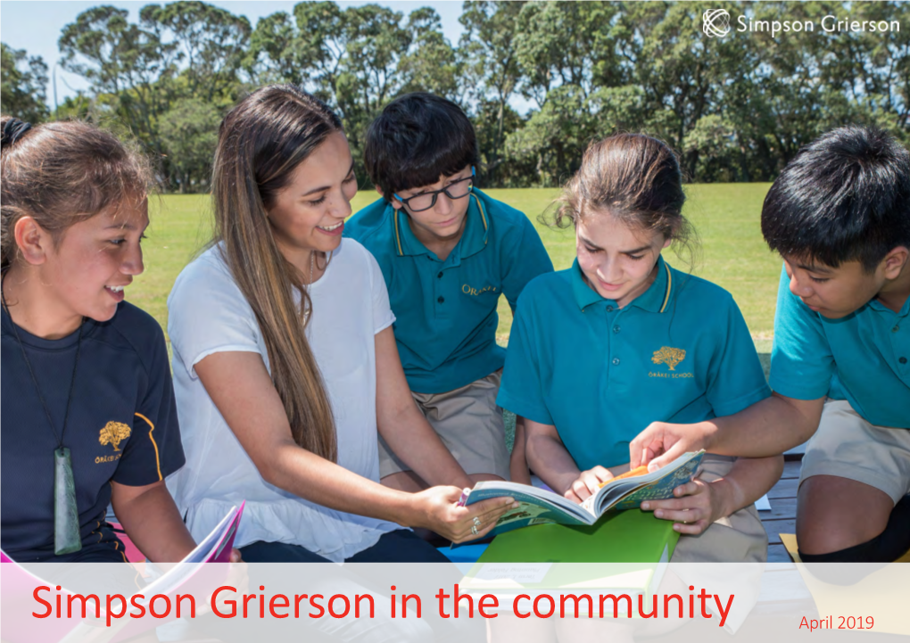 Simpson Grierson in the Community April 2019 Snapshot of Our Work in the Community