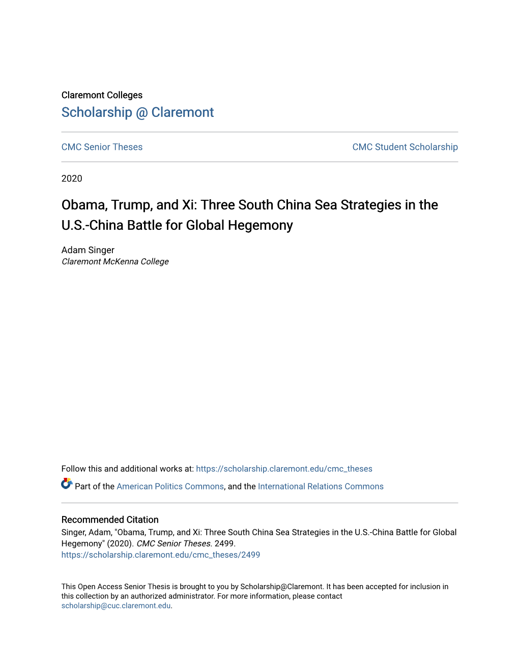 Obama, Trump, and Xi: Three South China Sea Strategies in the U.S.-China Battle for Global Hegemony