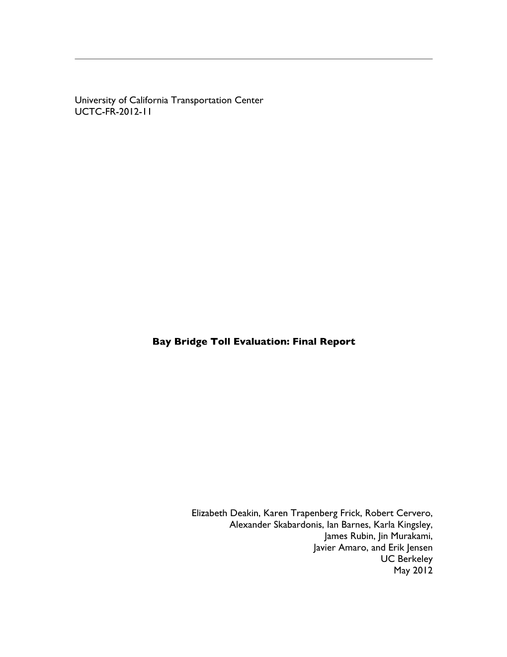 Bay Bridge Toll Evaluation Final Report