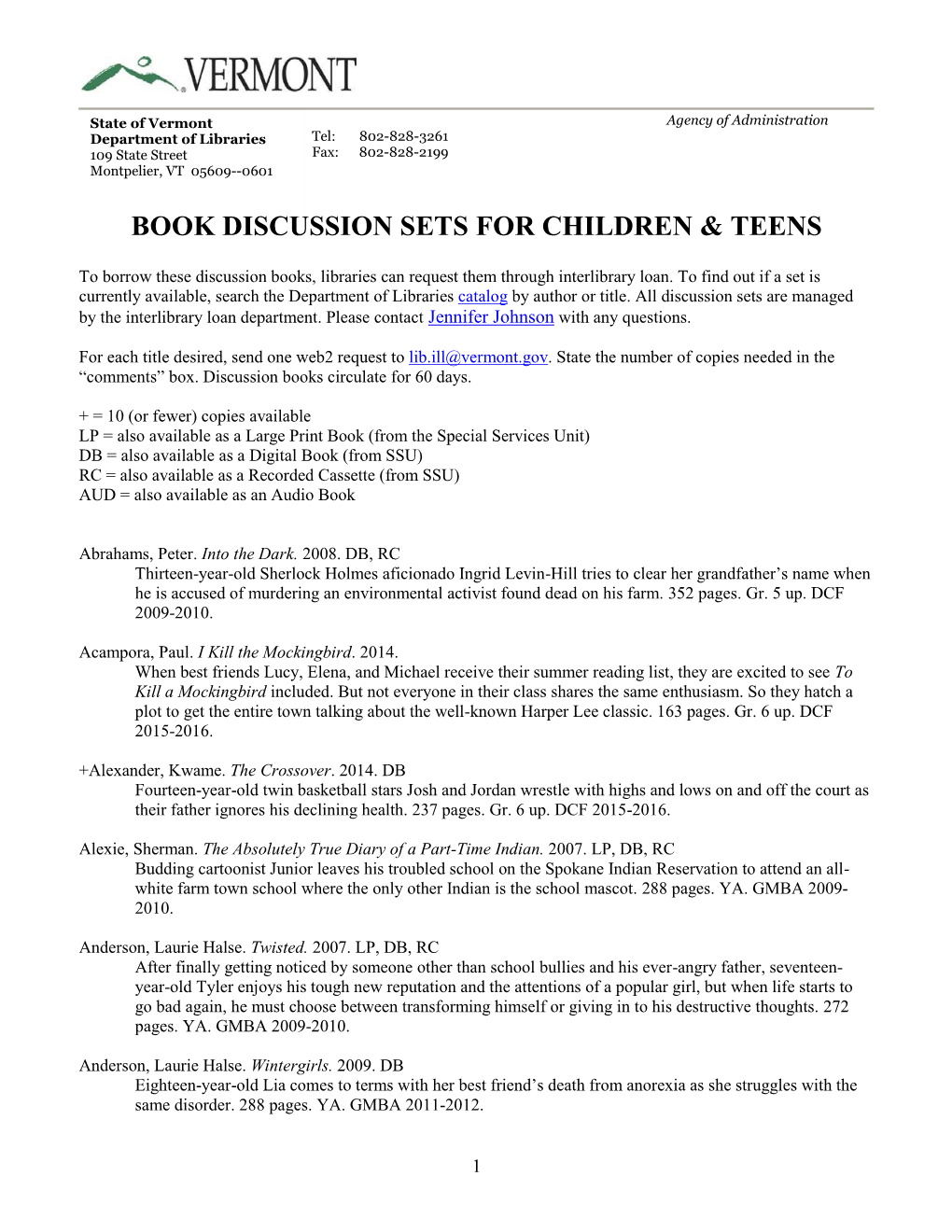 Book Discussion Sets for Children & Teens