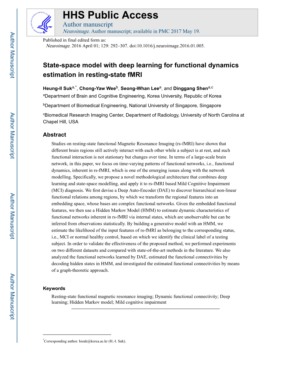 State-Space Model with Deep Learning for Functional Dynamics Estimation in Resting-State Fmri