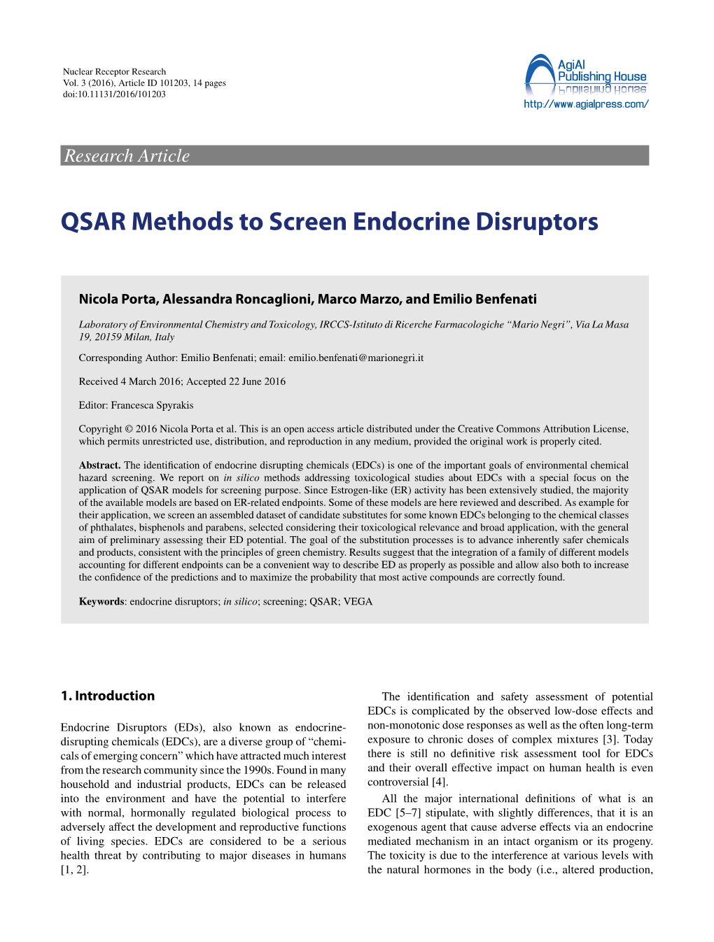 QSAR Methods to Screen Endocrine Disruptors