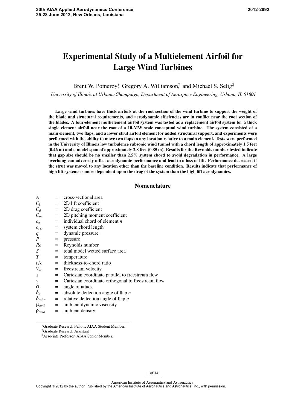 Experimental Study of a Multielement Airfoil for Large Wind Turbines