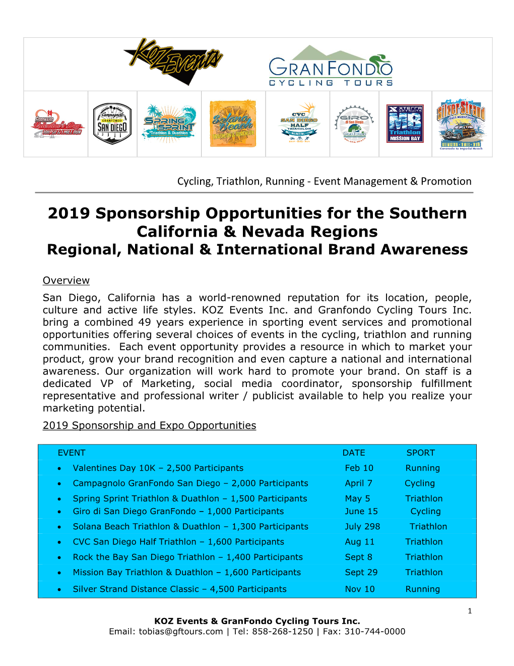 2019 Sponsorship Opportunities for the Southern California & Nevada Regions