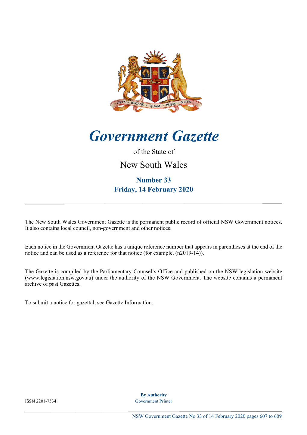 Government Gazette No 33 of Friday 14 February 2020