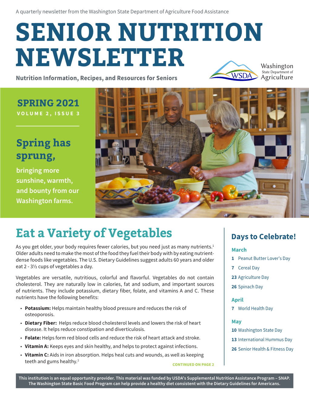 SENIOR NUTRITION NEWSLETTER Nutrition Information, Recipes, and Resources for Seniors