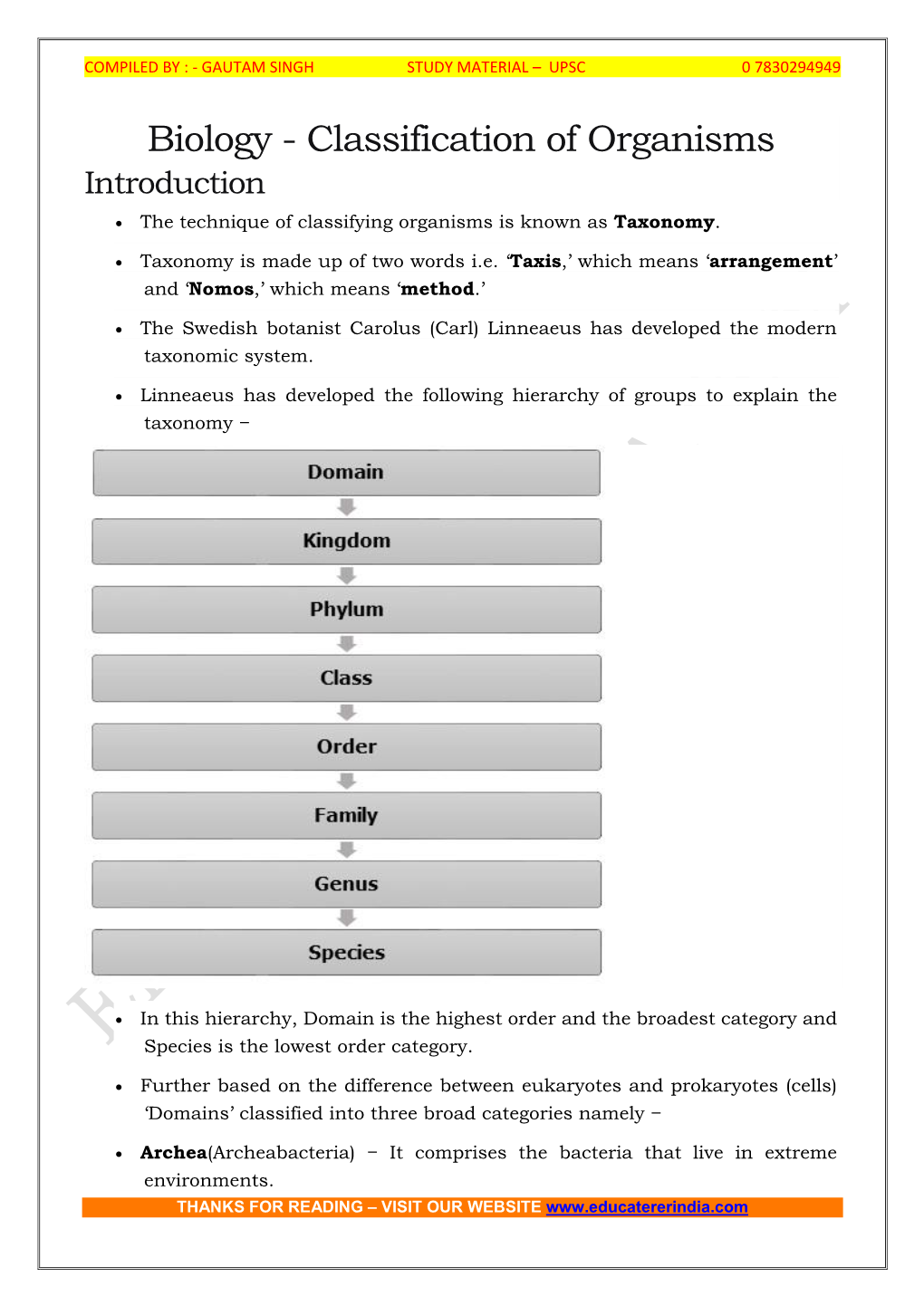 Biology - Classification of Organisms Introduction  the Technique of Classifying Organisms Is Known As Taxonomy